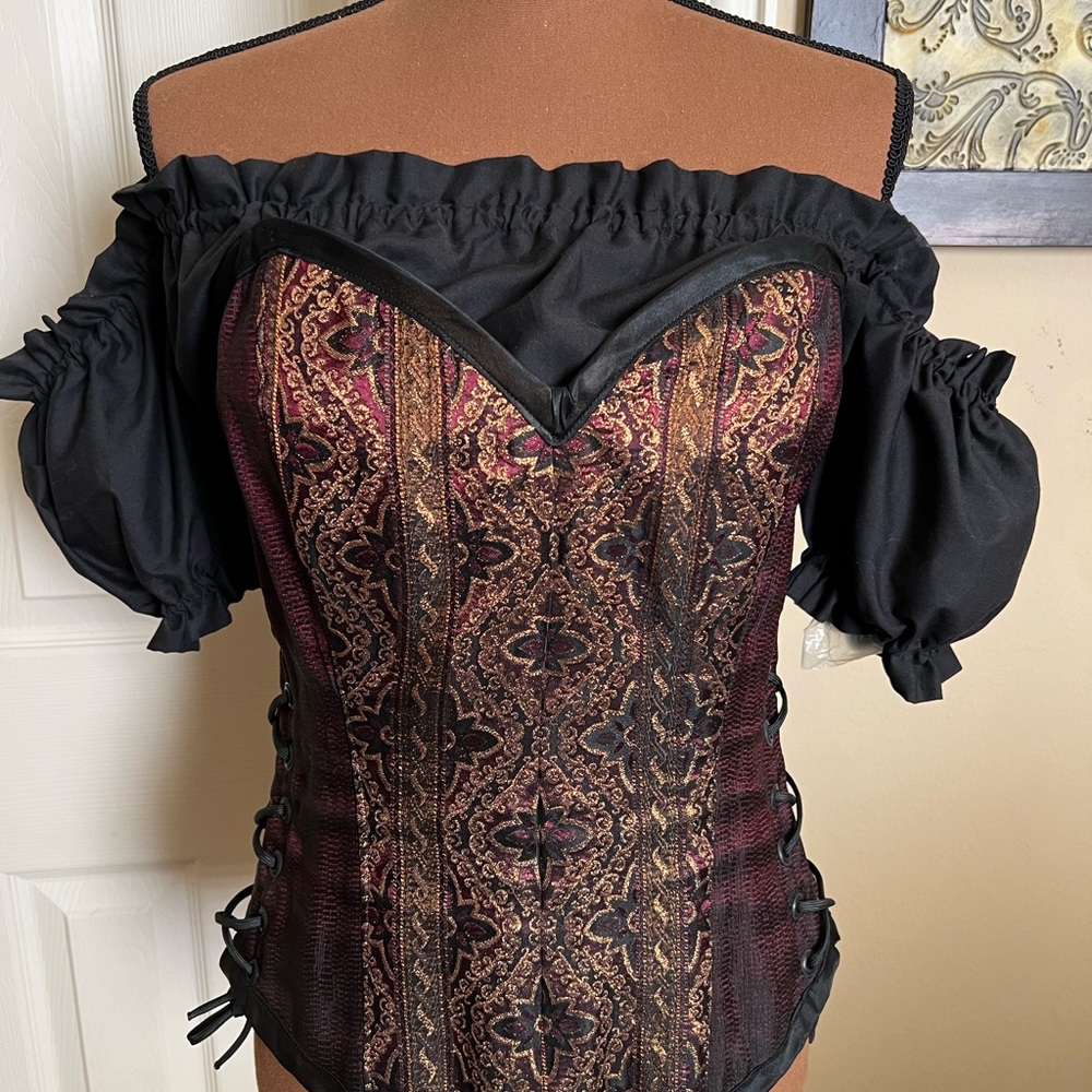 Elegant Black and Burgundy Off-Shoulder Corset Top